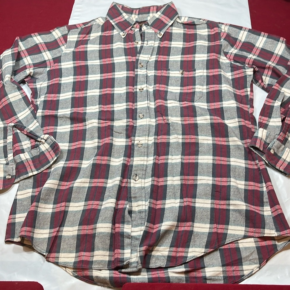 Vintage red Ponderosa‎ plaid flannel shirt large mens red gray one pocket dad